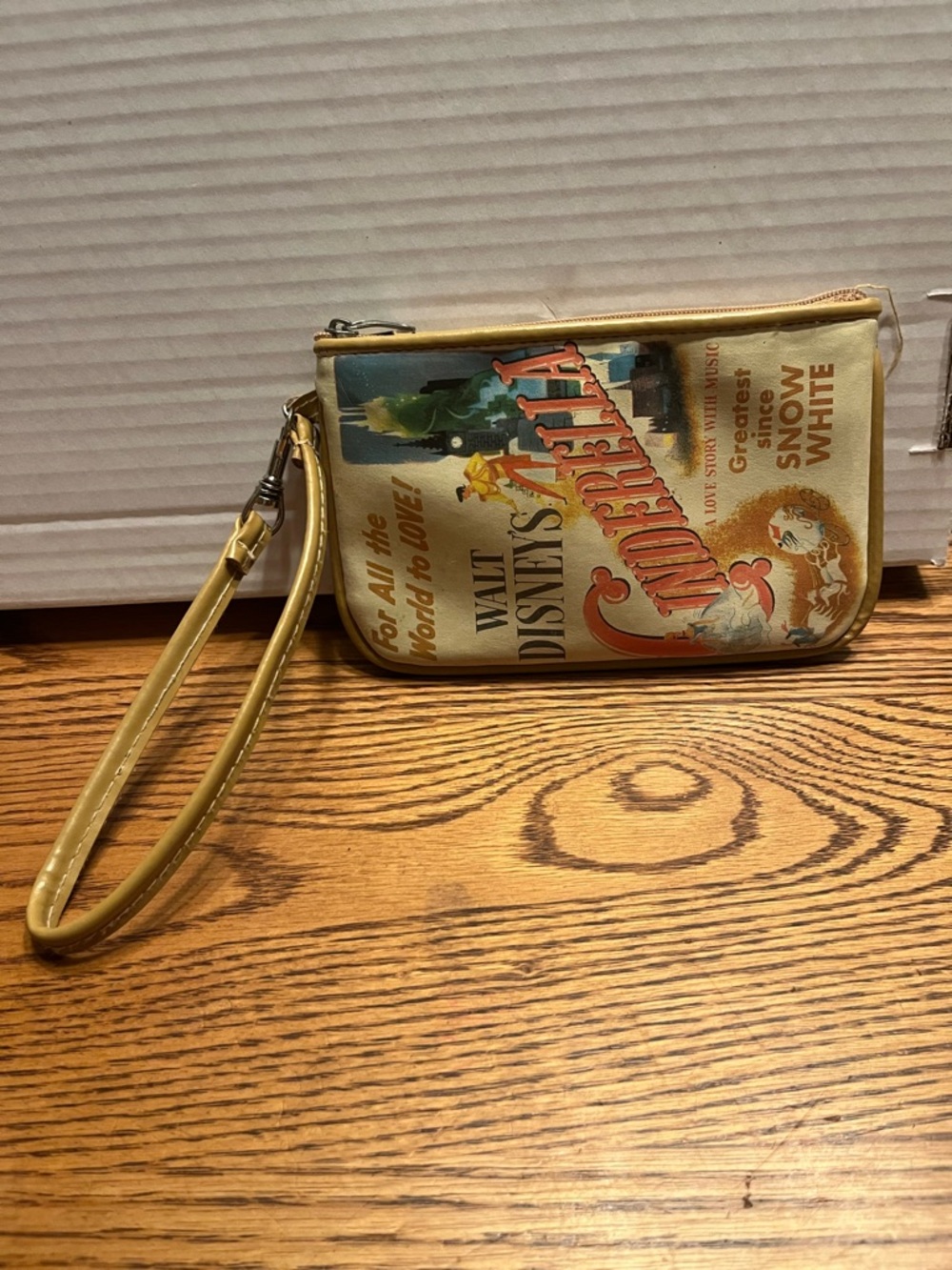 Walt Disney's Cinderella Brown Vinyl Wristlet with Zip Closure